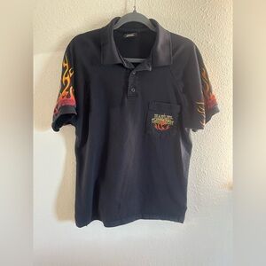 Harley Davidson 2008 USA Flame Pocket Polo Tshirt Mens Size S
